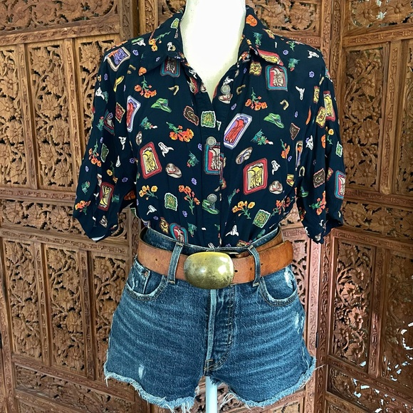 Vintage Western Cowgirl boots hat floral Print button down Shirt - Picture 2 of 12